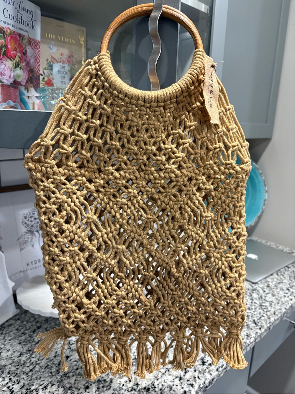 Rag & Co Woven Macramé Tote in Tan - Picture 2 of 7